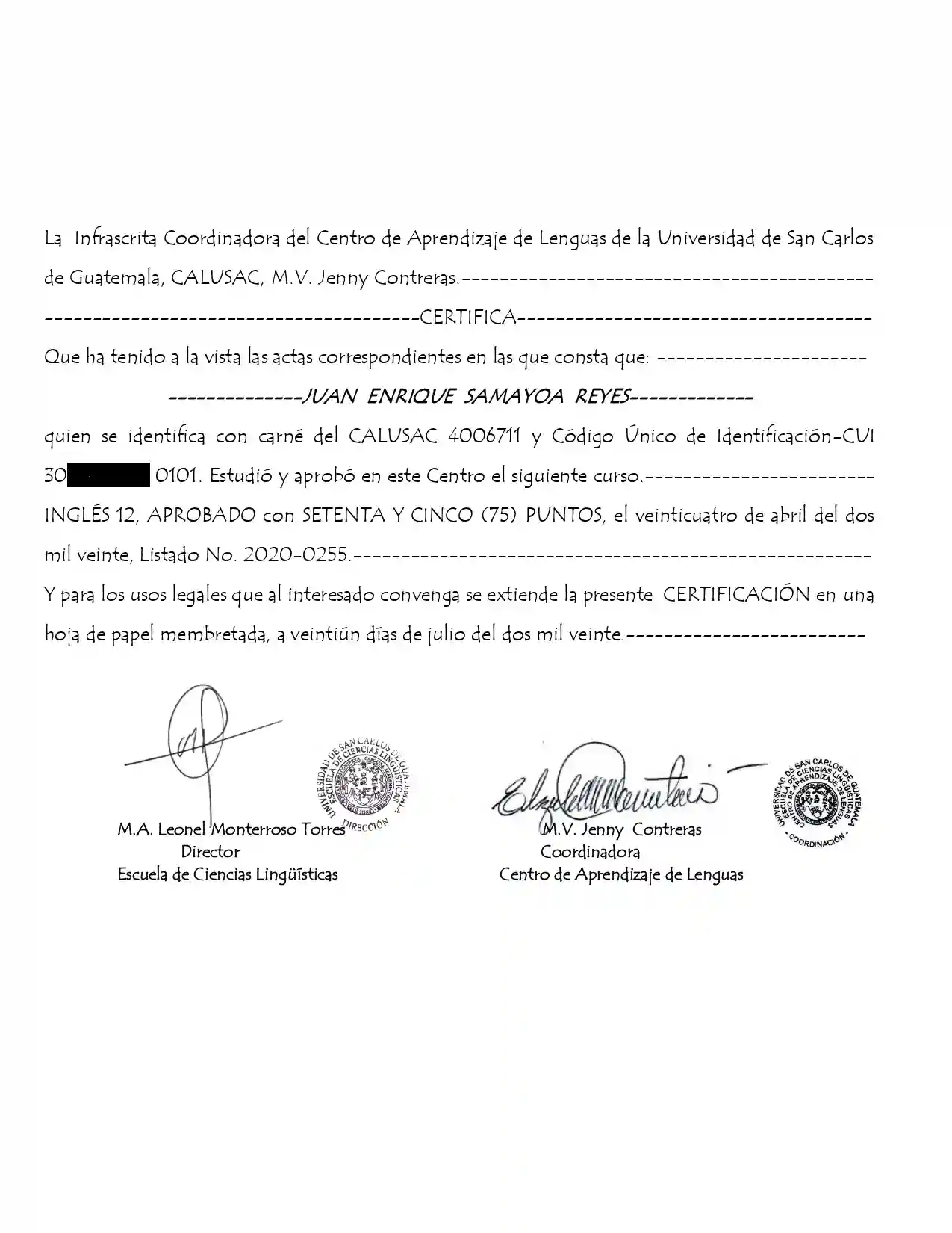 Certificacion Inglés Nivel 12 (Requerido técnico)