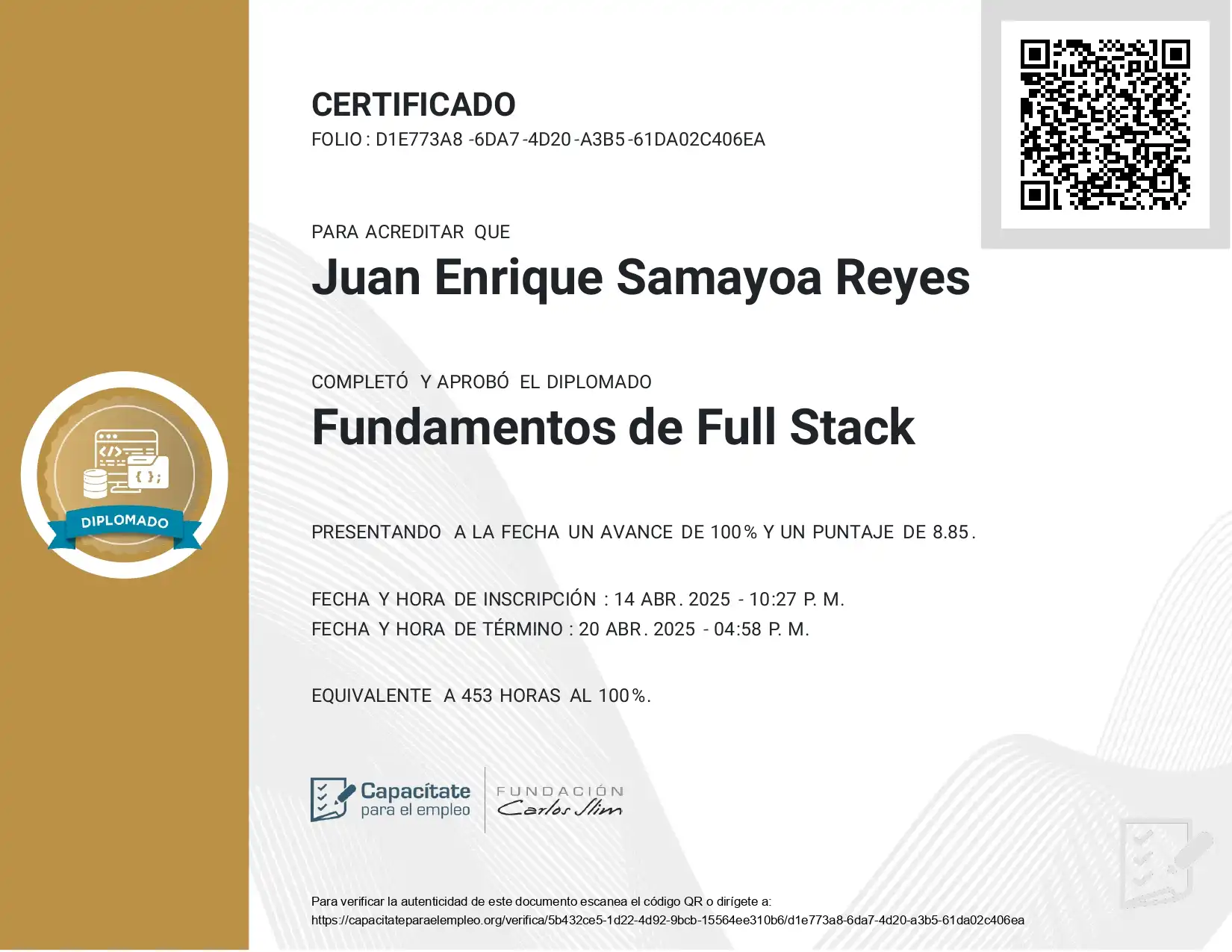 Certificacion Diplomado en Fundamentos de Full Stack