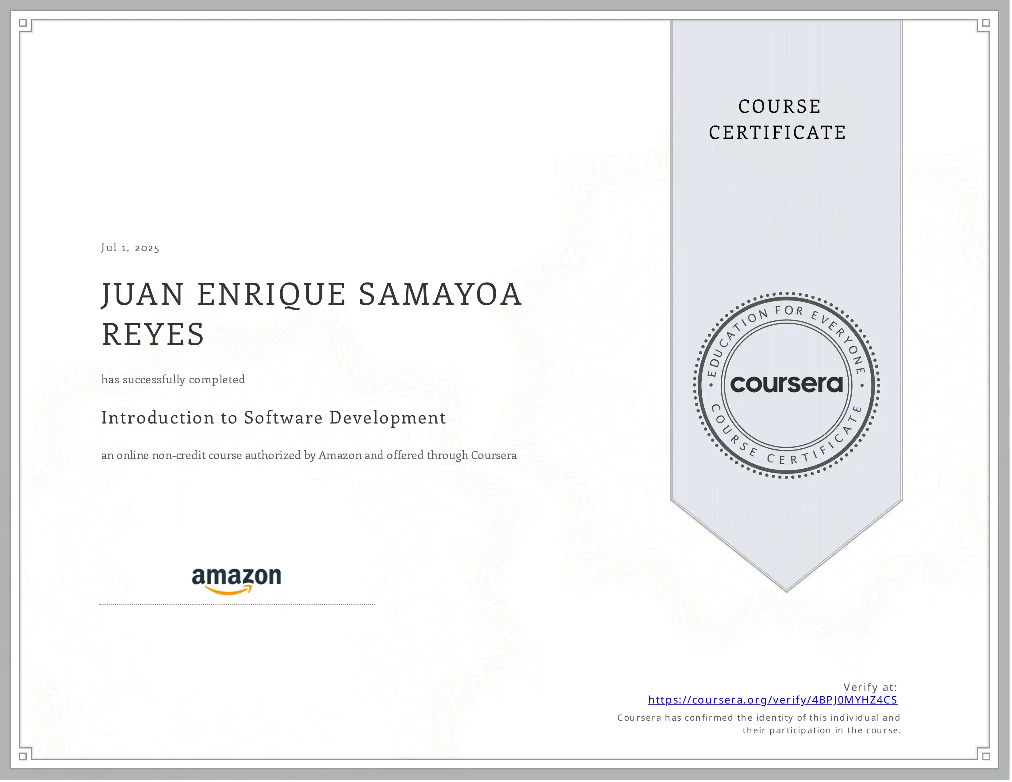 Certificacion Introduction to Software Development de Amazon