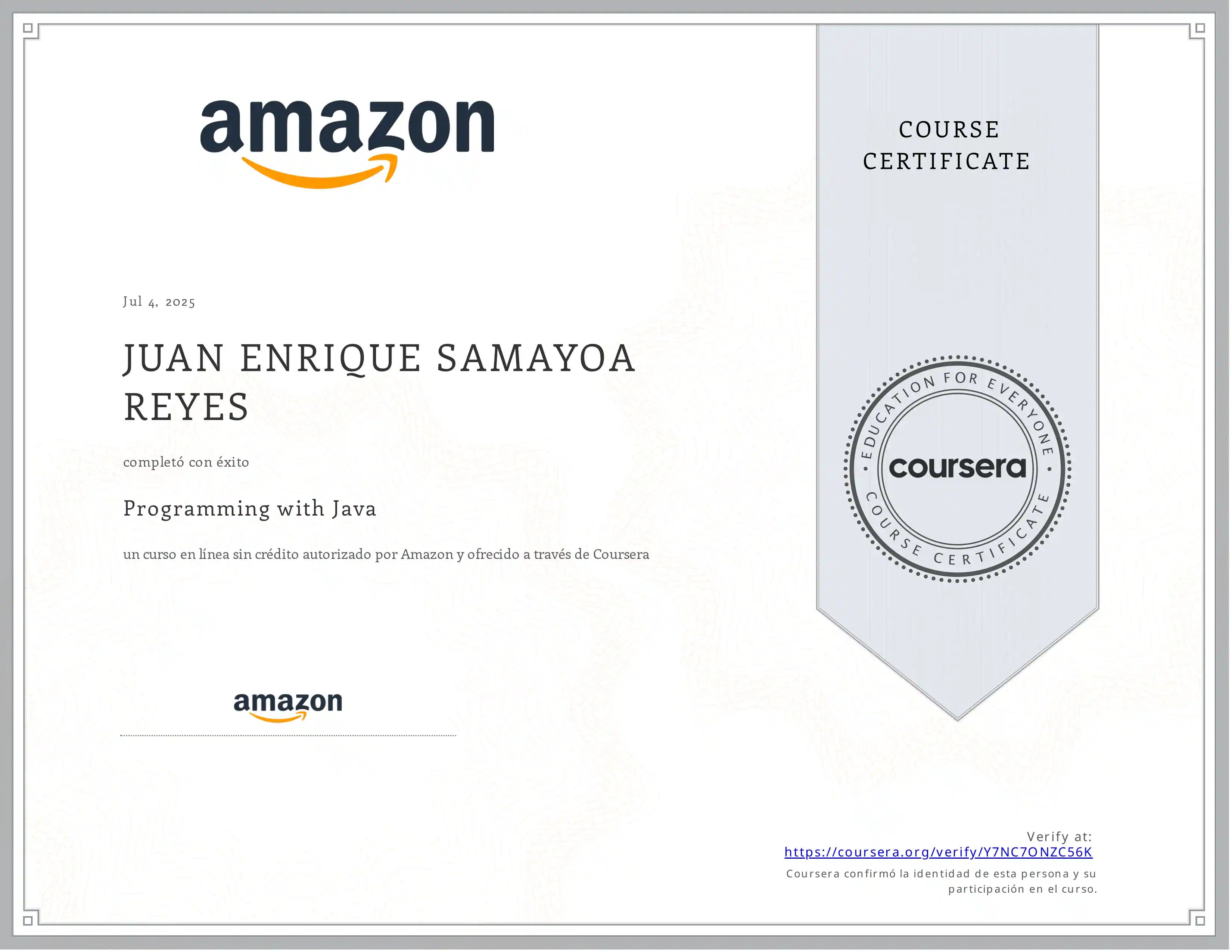 Certificacion Programming with Java de Amazon