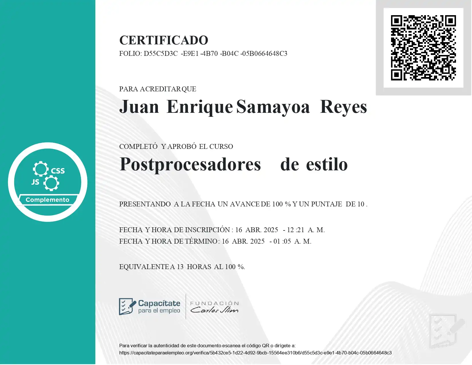 Certificacion Postprocesadores de estilos